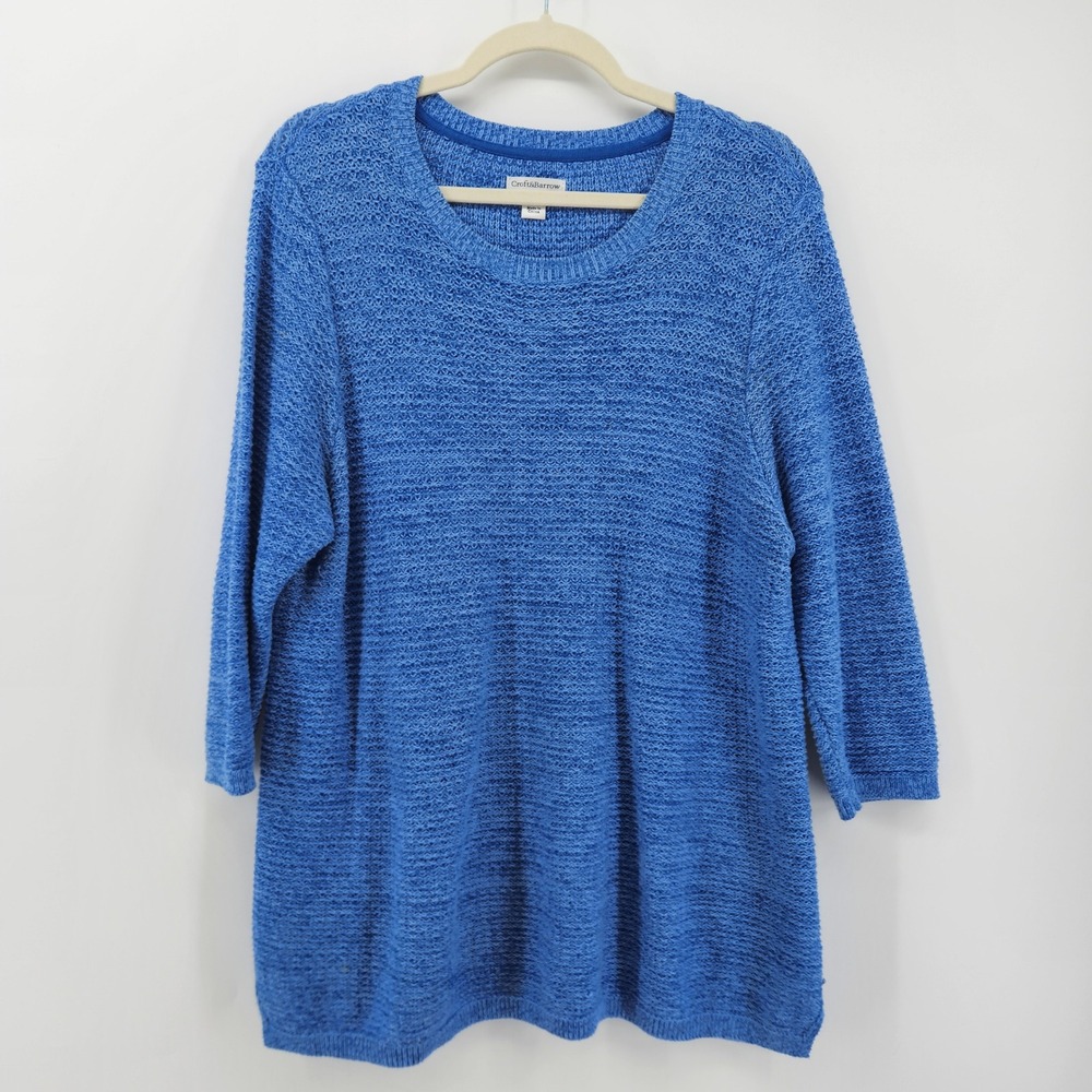 Croft‎ & Barrow Blue Textured Knit 3/4 Sleeve Tunic Sweater Top Women's XXL